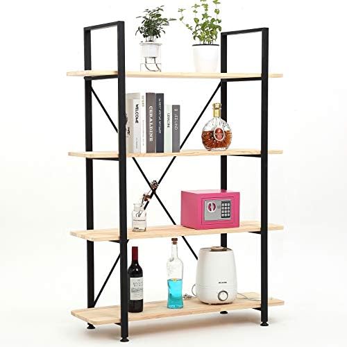 Yuanshikj 4-Tier (56x32x14 inch) Industrial Style Bookshelf Metal Bookcase Shelf Shelves Shelving Furniture for Collection Storage Home Office Kitchen Rack Stand Sturdy Organizer (Only Hardware)
