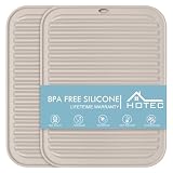 HOTEC 446℉ Heat Resistant Silicone Trivets, Hot Pot Holder Rest, Multi-Purpose Hot Pads for Kitchen Counter &Table, Set of 2, Khaki