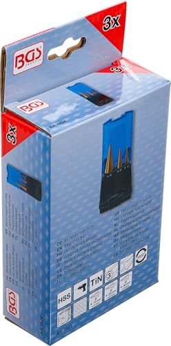 BGS 1624 | Stufenbohrer-Satz | 3-tlg. | titannitriert | Ø 4 - 30 mm | HSS-Stahl | Schälbohrer | Konusbohrer | Kegelbohrer | Fräser