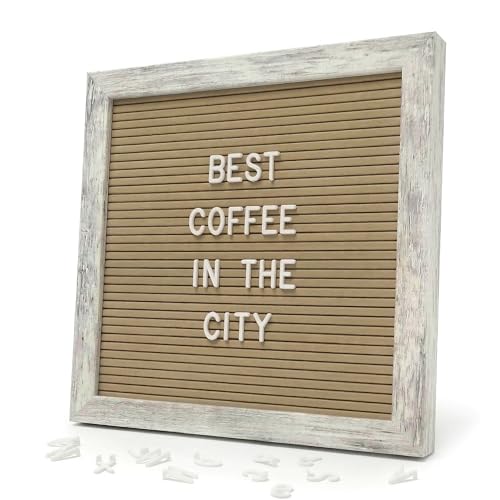 Image of Rustic Cappuccino Felt Letter Board 10x10 Inch with Stand and Wood Frame | 336 letters, numbers and symbols; changeable message board with wall mount for home notes, welcome messages and reminders