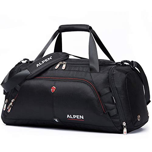 Alpen Swiss Cervino Duffel - Water Resistant Durable 1680D Carry On Travel Duffel Bag Gym Sports Bag with Shoes Compartment - 10.5 Gallons - 40 Liters - Black Exclusive