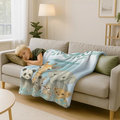 Image of Personalized Baby Blanket with Name, Custom Name Blanket for Kids Soft Flanne Blankets in Easter Personalized Baby Gifts for Infant Newborn Shower (Cyan)