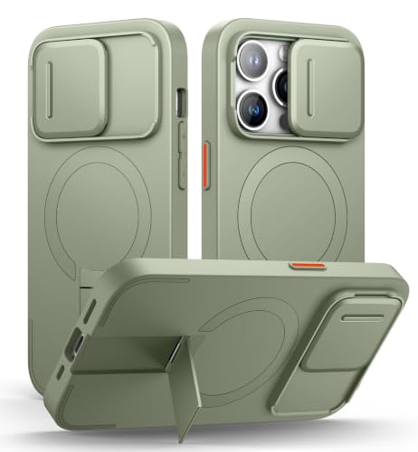 Image of SURITCH for iPhone 14 Pro Case with Magnetic Camera Slide Cover and Adjustable Kickstand, Compatible with MagSafe, Shockproof Bumper Case Slim Protective Cover for iPhone 14 Pro 6.1 Inch, Green