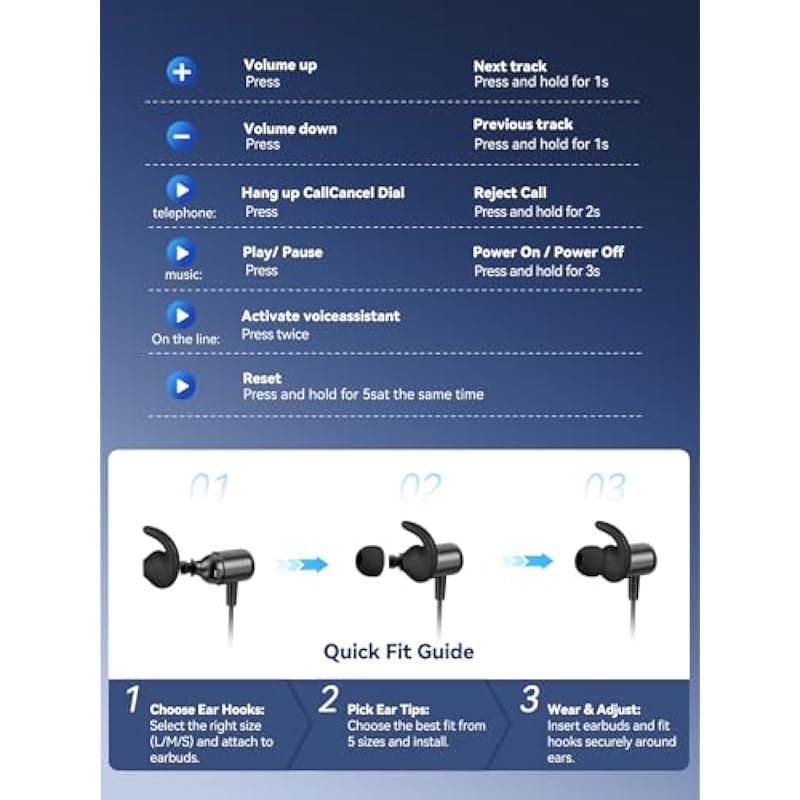Bluetooth Headphones, Wireless Earbuds for Sports, IPX6 Sweat-Proof Neckband Headphones for Running Workouts, Magnetic in-Ear Earphones with Mic for Clear Calls 상세이미지 7