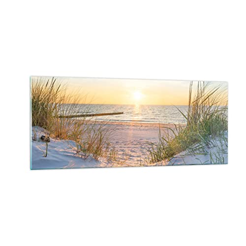 Panorama Bilder auf Glas 100x40cm Glasbild Düne Strand Meer Groß Wanddeko Bild im Glas...