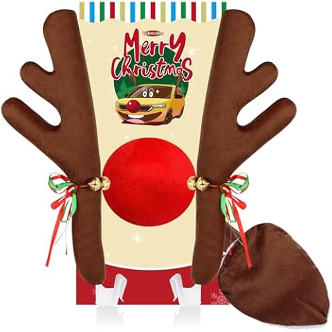 Car Reindeer Antler Kit Nose and Tail, Reindeer Christmas Decoration for Car Window Roof-Top & Front Grille,Christmas Reindeer Antlers Auto Decoration Set for Car SUV Van Truck by Hydencamm Cover