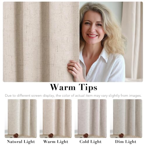 Image of H.VERSAILTEX Linen Curtains 100% Blackout Curtains for Bedroom 102 inch Long Full Light Blocking Nature Linen Blended Window Curtains for Living Room Nickel Grommet (2 Panels, Natural)