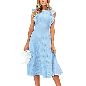 ECOWISH-Womens-Dresses-Elegant-Ruffles-Cap-Sleeves-Summer-A-Line-Midi-Dress ECOWISH Womens Dresses Elegant Wedding Cocktail Ruffles Cap Sleeves Summer A-Line Midi Dress Blue Medium