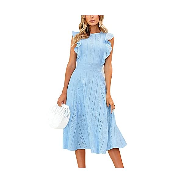 ECOWISH-Womens-Dresses-Elegant-Ruffles-Cap-Sleeves-Summer-A-Line-Midi-Dress ECOWISH Womens Dresses Elegant Wedding Cocktail Ruffles Cap Sleeves Summer A-Line Midi Dress Blue Medium