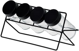 LYOR - Conjunto 4 Potes de Vidro para Temperos e Suporte em Metal Preto - 90ml