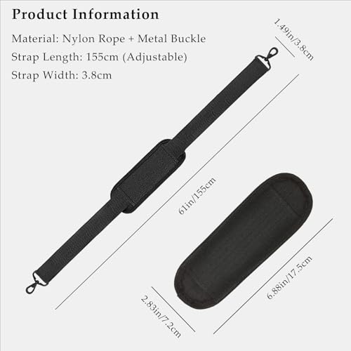 Image of 52 inch Universal Laptop Shoulder Strap Replacement - Adjustable Duffel Bag & Briefcase Belt with Comfortable Shoulder Pad and Metal Hooks