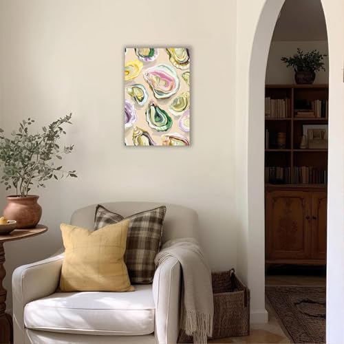 Image of Colorful Oyster Shell Poster Abstract Beachy Shell Canvas Wall Art Retro Summer Coastal Shell Picture Aesthetic Prints Painting For Home Living Room Kitchen Restaurant Wall Decor 8x12in Framed