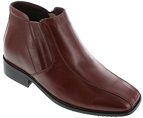 CALDEN Men's Invisible Height Increasing Elevator Shoes - Brown Premium Leather Zipper Dress Boots - 3.2 Inches Taller - K99805-1 - Size 7.5 D(M) US