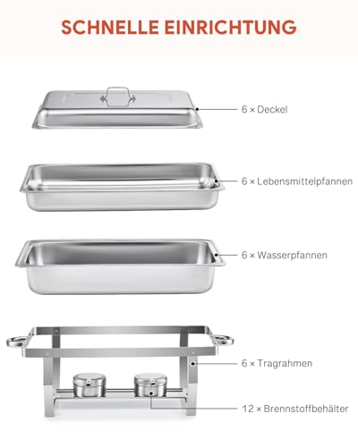 Wilprep Chafing Dish Edelstahl Speisenwärmer Buffet-Set Warmhaltebehälter Wärmebehälter Rechaud für Catering, Buffet und Party (6 Set x 9L) – Bild 7