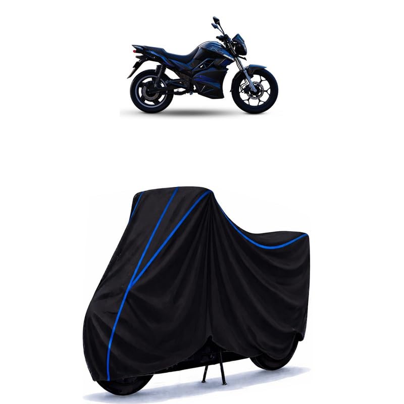 Image of Hop OXO X Bike Cover Water Resistant Universal Motorcycle Rain | Heavy Duty UV Protection, Dust, Scratch Indoor Outdoor All Weather with Black Blue Piping Elastic