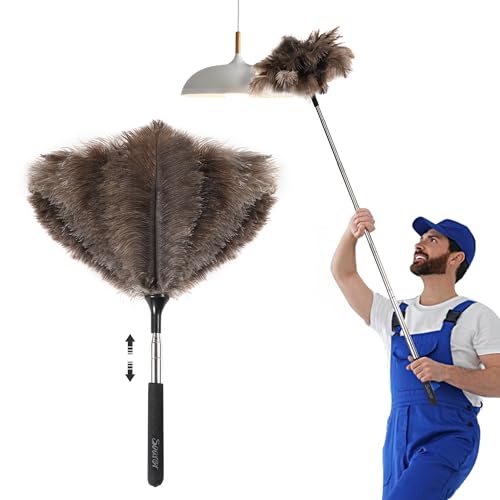 Soarer Plumeau extensible en plumes d'autruche - 101,6 cm, poignée bois réutilisable, plumes naturelles et duveteuses pour nettoyage, maison, voiture