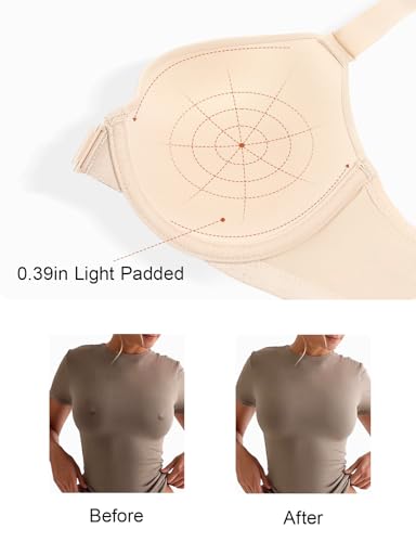 Front Closure Bras for Women Racerbige Plunge Underwire Lightly Padded Seamless Bra B-DD Cups Beige 36B4