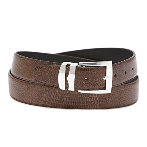 Concitor Men's Bonded Leather Belt BROWN Color LIZARD Skin Pattern Silver-Tone Buckle 32
