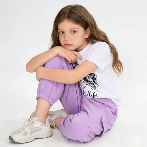 Image of Ayzozuy Kid Girl Clothes Outfits Figure Letter Graphic Tee Top + Flap Pocket Pants 2PC Clothing Set
