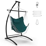 C Type Hammock Chair with Stand,Swing Chair with Neck Pillow,Hammock Stand for Balcony,Patio and Deck,Maximum Weight 300 lbs (Green)