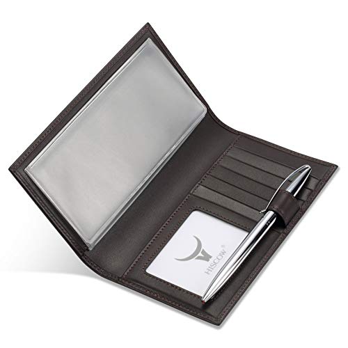 Image of HISCOW Soft Leather Checkbook Cover & Card Holder with Divider - Italian Calfskin, Premium Coffee, One Size, Contemporary