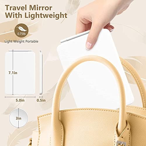 Chulovs Travel Makeup Mirror z 10X lustro powiększające, Vanity Mirror z 80LEDs, 3 oświetlenie kolorów, przenośny Ultra Slim Lighted Makeup Mirror, Essentials podróży dla kobiet (Biały)