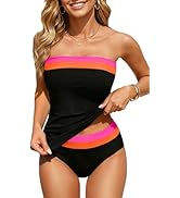 Daci Bandeau Tankini Swimsuits for Women - Two Piece Ruched Tummy Control Bathing Suit Strapless ...