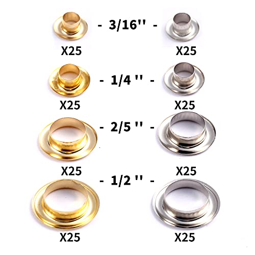 200 Sets Metal Grommets Eyelets 1/2" 1/4" 2/5" 3/16" With Washers And Storage Box, Grommet Tool Kit Eyelets And Grommets For Fabric Belt Clothes Leather Diy Craft (Gold & Silver) #TOP3
