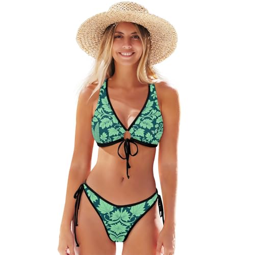 Maillot de bain deux pièces femme avec cordon réglable taille XS S M L XL XXL