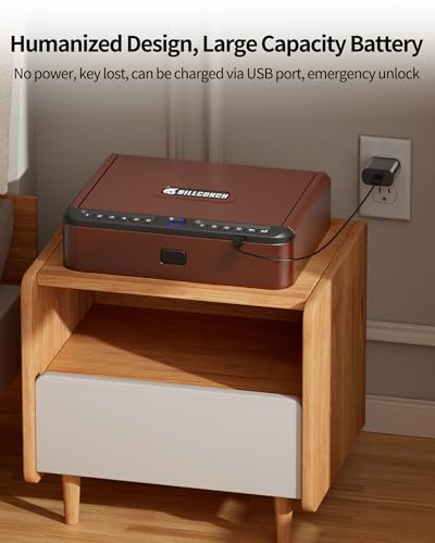 Image of BILLCONCH Gun Safe for Handgun - Biometric Pistol Safe 4 Ways Quick Access with Fingerprint /Full-digital Keypad /Key /APP Lock and Security Cable for Nightstand Bedside Home - Antique Bronze
