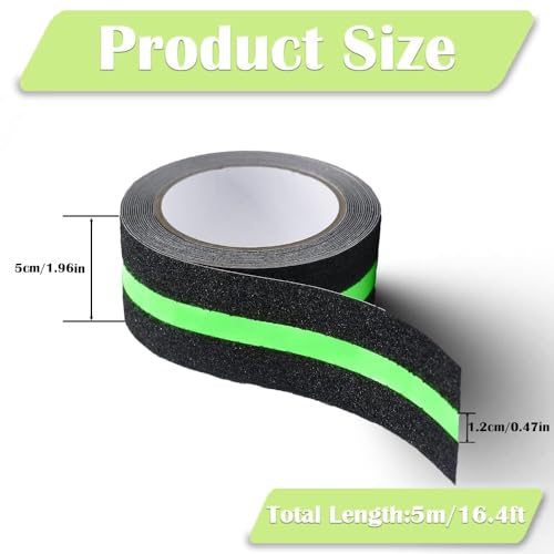 Image of Anti Slip Tape for Stairs Waterproof, Heavy Duty Anti Skid Grip Tape for Bathroom Floor, Tiles & Granite Steps, Glow in The Dark Radium Safety Tape for Staircase, Non Slip (2Inch X 5meter) (Pack OF 1)