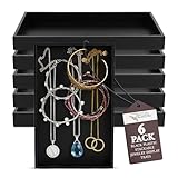 RJ Displays 6 Pack Stackable Jewelry Tray Set, Stackable Plastic Jewelry Organizer Tray, Jewelrys Drawer Organizers, Drawers Inserts, Earring Organizer for Women Perfect Trays (Black) 14.75x8.25x1 IN