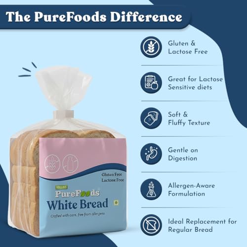 Image of PureFoods Gluten Free Bread White | Lactose Free, 250g | Made with Rice Flour, Allergen-Free, Light and Nutritious