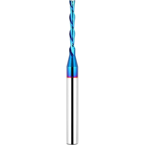 Downcut Spiral Router Bit 1/4 inch Shank, 1/8 inch Cutting Diameter, Extra Long 3 inch Solid Carbide with Nano Blue Coating CNC Router Bits End Mill for Wood Cut, Carving