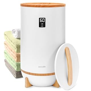 SereneLife Hot Towel Warmer Bucket w/ Customized Fragrance for Bathroom and Spa, Luxury Towel Heater Gift for Him or Her, Auto Shut Off, LED Display, Fits 2 Large Towels, Blankets, Bathrobes - Bamboo