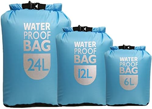 kuou Waterproof Dry Sack, Large Capacity Dry Bags Waterproof Bag Lightweight Dry Bag Snorkeling Bag Drifting Bag / 6L+12L+24L