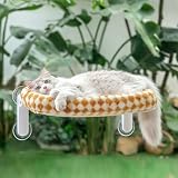 GUUSII HOME ねこベッド 猫ハンモック ネコハンモック 猫ベッド 吸盤式 窓用猫ハンモック ふわふわ 折り畳み可能 2025新型 (オレンジ(ひし形クッション), M)