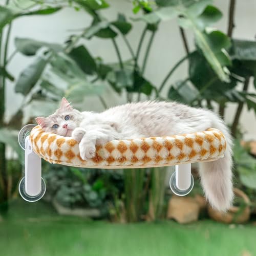 GUUSII HOME Cat Window Bed Perch Foldable Suction Cup Window Sill Hammock for Indoor Large Cats Windowsill Hanging Kitten Seat Shelf with Soft Plush Cushion Machine Washable 54 * 30cm (Brown, M)