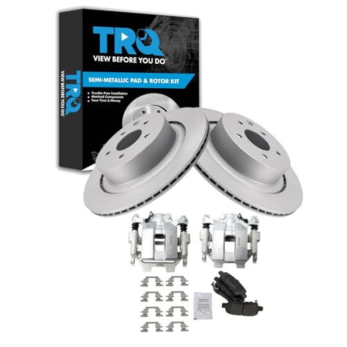Image of TRQ Rear Brake Pad and Rotor Set Semi Metallic Coated Rotors Calipers | For 2011-2013 Infiniti G37