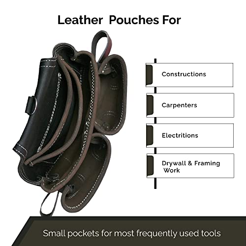 Leather Tool Pouch | Premium Quality Cow Grain Oil-Tanned Leather | Heavy Duty Carpenter Tool Pouch Bag With Reinforced Seams And 2 Snap Loops, Black #TOP3