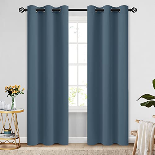 Image of COSVIYA Grommet Room Darkening Stone Blue Curtains 84 inch Long for Bedroom | Light Blocking Insulated Thermal Curtains for Living Room, Blackout Thick Polyester Window Drapes,42x84 inches, 2 Panels