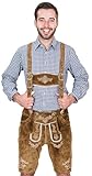 Bayerische Herren Trachten Lederhose kurz, Trachtenlederhose mit Trägern, original in Mittelbraun, Oktoberfest, Größe 48