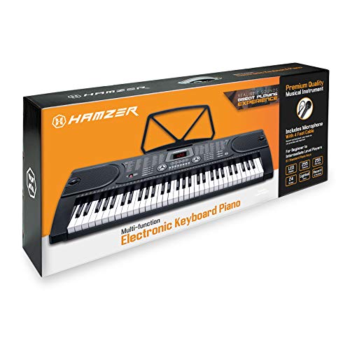 Hamzer 61-Key Electronic Keyboard Portable Digital Music Piano With Lighted Keys, H-Stand, Stool, Headphones, Microphone, & Sticker Set #TOP7