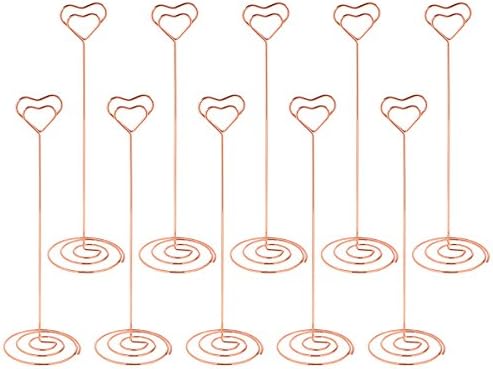 Toyvian 10pcs Heart Shaped Table Number Holders Wedding Party Paper Menu Clips Place Name Card Stands (Rose Gold)