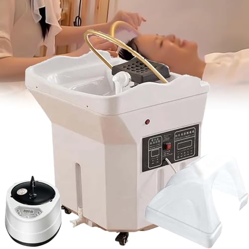 JJENXYYDS Japanische Head-Spa-Ausrüstung Shampoo-Becken mit doppelter Wasserzirkulation mit 60-Liter-Wassertank Begasungsfunktion und Lichttherapie für Spa-Ausrüstung für Friseure White-Set2
