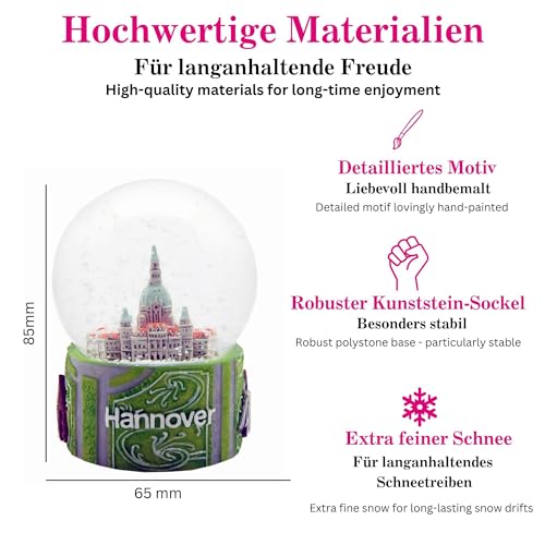 Schneekugel Souvenir Hannover Rathaus | Reiseandenken Deutschland | 65mm Durchmesser | 30024