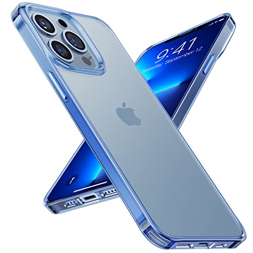 TORRAS Shockproof Compatible for iPhone 13 Pro Case, [Military-Grade Drop Tested] Translucent Matte Hard PC Back with Soft Silicone Edge Slim Protective Phone Guardian, Midnight Green, Matte Blue