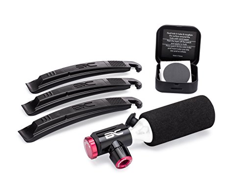 BC Bicycle Company CO2 Inflator Flat Tire Repair Kit Six Self-Adhesive Patches and Set of Three Bike Tire Levers - Must Have Tools for Most Inner Tube Puncture Repairs.