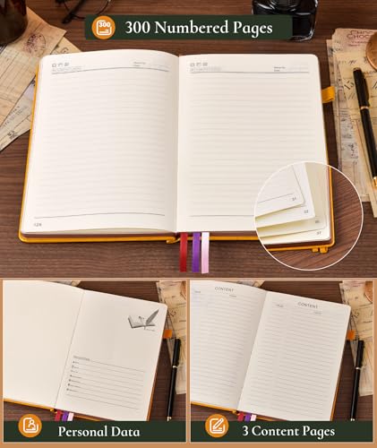 Image of Vintage Leather Journal - 300 Page Lined Journal Notebook with Numbered Pages, A5 Notebook for Women Men,Travel Diary,Daily Journals for Writing, Note Taking, School & Work (5.8 inch x 8.3 inch)
