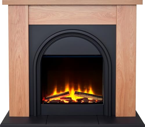 Adam Burlington Electric Fireplace Suite in Oak & Charcoal Grey, 44 Inch